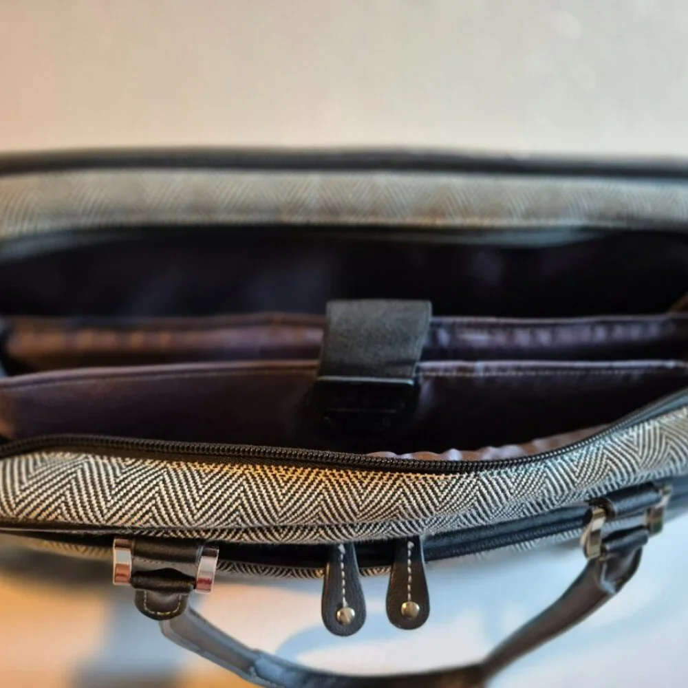 Mobile Edge Herringbone and Leather Laptop Bag with SO MANY POCKETS!